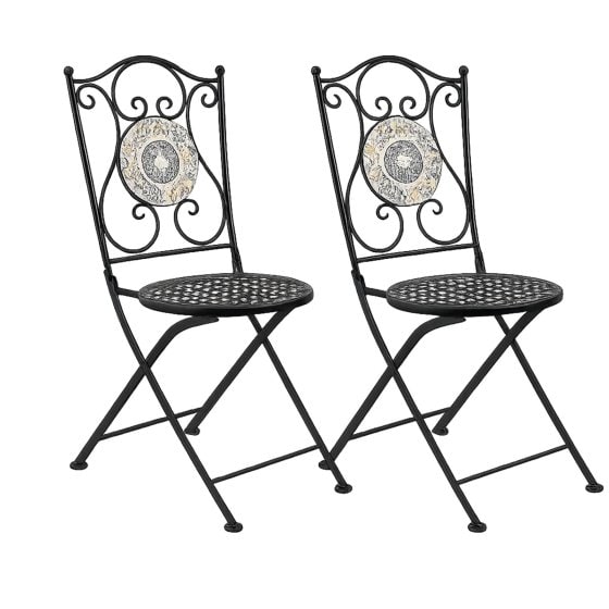 Bistro Sitzgruppe Metall schwarz Tisch mit 2 Stühlen Balkon Set mit Motiv Algier 