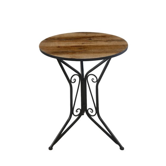 Bistro Sitzgruppe Metall schwarz Tisch mit 2 Stühlen Balkon Set mit Motiv Holz 