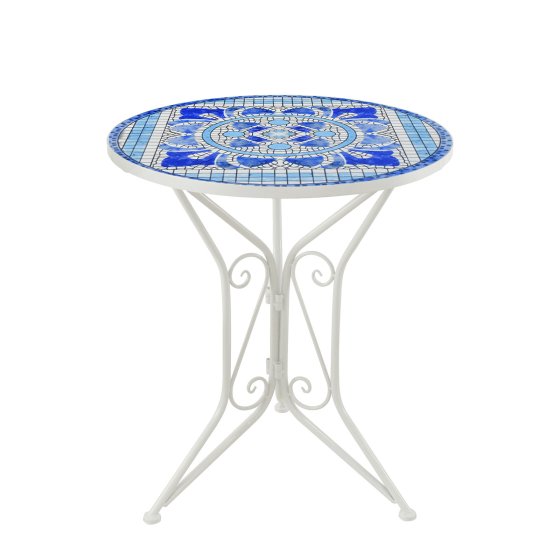 Bistro Sitzgruppe Metall Creme Tisch mit 2 Stühlen Balkon Set mit Motiv Santorin 
