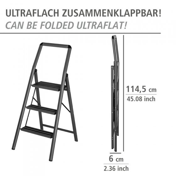 Alu-Klapptrittleiter Compact 3-stufig Dunkelgrau, leichte & rutschfeste Haushaltsleiter