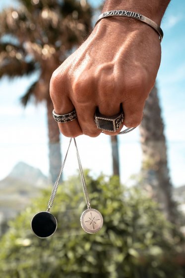 Anhänger mit Kette 925 Sterling Silber rhodiniert Onyx 