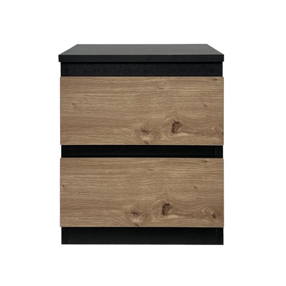 Nachtkommode 2er Set Schwarz-Artisaneiche 2 grifflosen Schubladen 