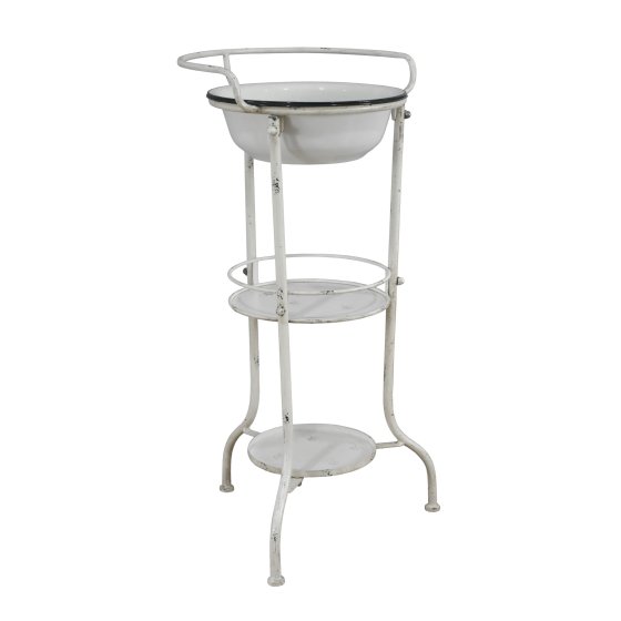 Nostalgische Waschschale Le Bain mit Ständer und Ablage aus Emaille 81 cm 