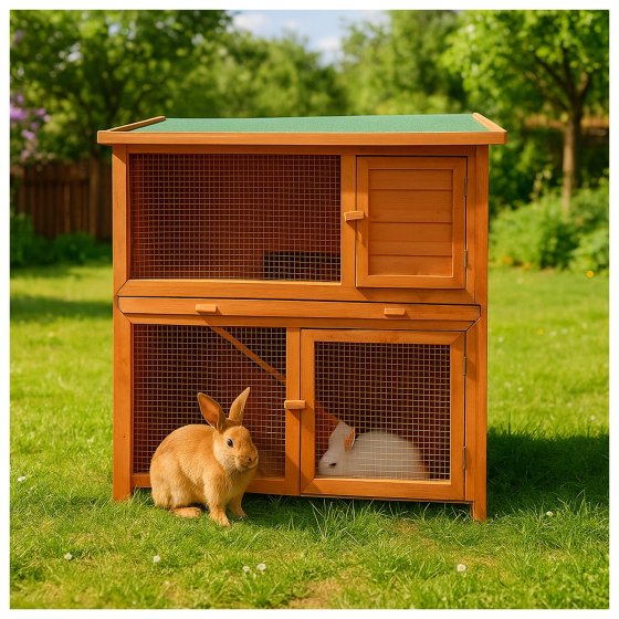 Kleintierstall aus Holz in Braun, ideal für Kaninchen 