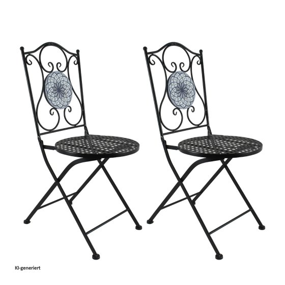 Bistro Sitzgruppe Metall schwarz Tisch mit 2 Stühlen Balkon Set mit Motiv 