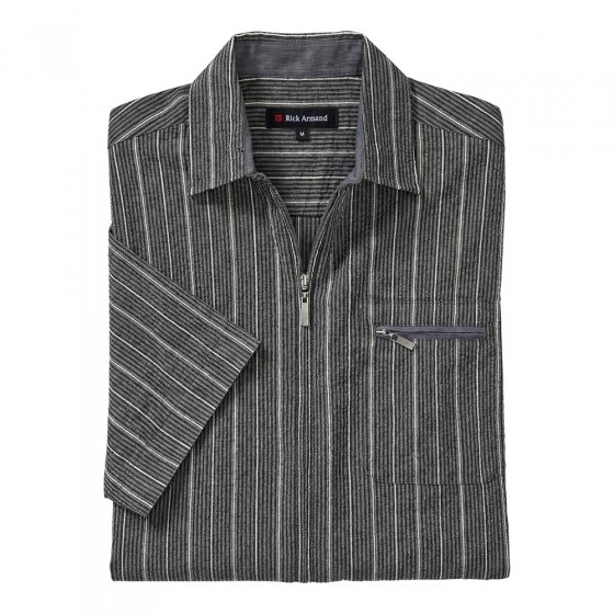 Seersuckerhemd mit Reißverschluss 3XL (47/48) | Beige