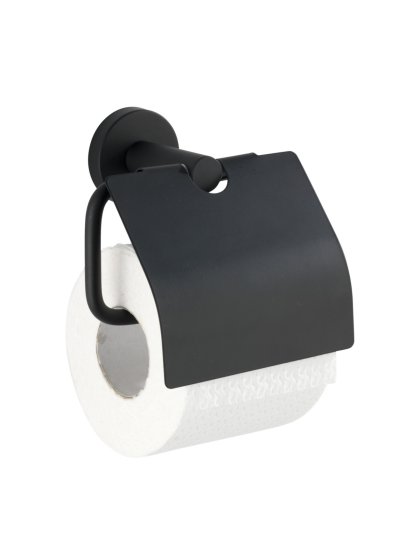 Toilettenpapierhalter Edelstahl Mod. Bosio Black matt mit Deckel, rostfrei 