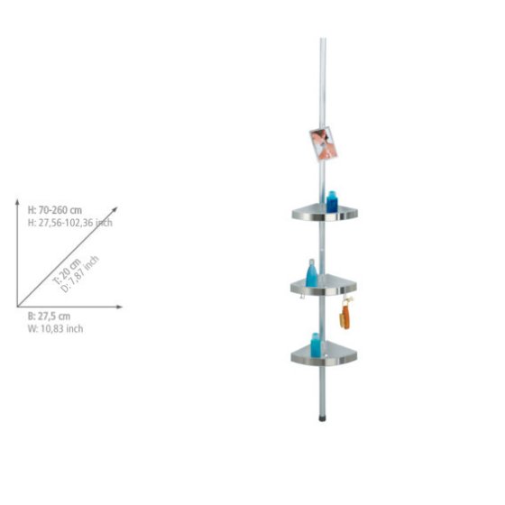 Teleskop Duschecke Premium, mit 3 Ablagen und Spiegel, satiniert 