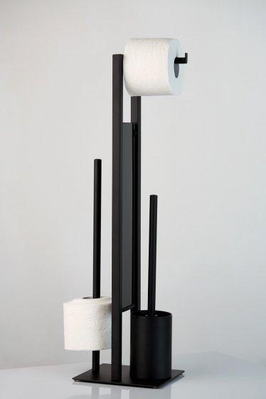 Stand WC-Garnitur Mod. Rivalta Schwarz matt, integrierter Toilettenpapierhalter und WC-Bürstenhalter