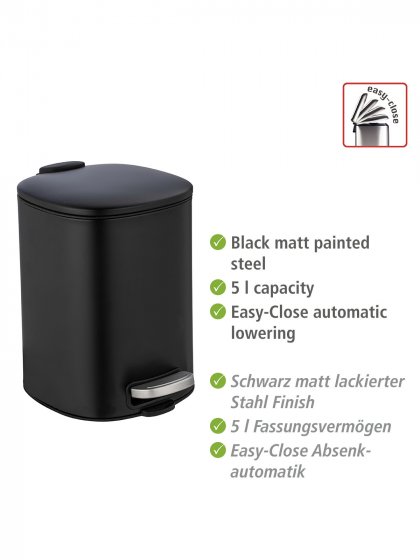 Treteimer Mod. Alassio, Schwarz 5 L, mit Easy-Close Absenkautomatik 