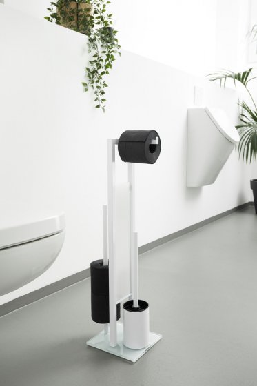 Stand WC-Garnitur Mod. Rivalta Weiß, integrierter Toilettenpapierhalter und WC-Bürstenhalter