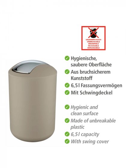 Schwingdeckeleimer Mod. Brasil Taupe L, 6,5 Liter 