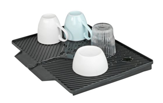 Abtropfmatte Mod. Nelia mit Abtropfgestell, Schwarz, mit geneigter Fläche für optimalen Wasserablauf 