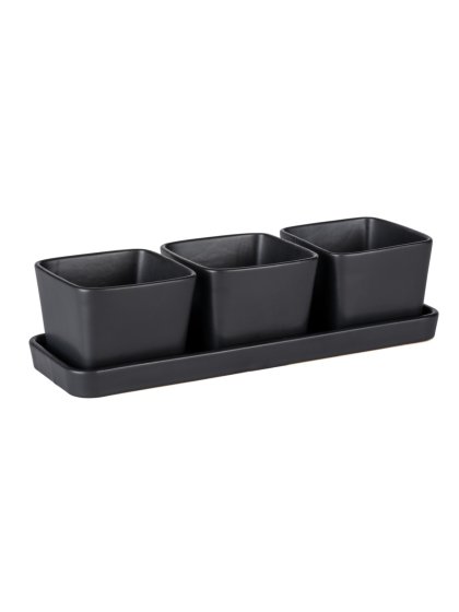 Snack & Dip Schalen Set Schwarz matt, Tablett mit 3 x 300 ml Schalen 