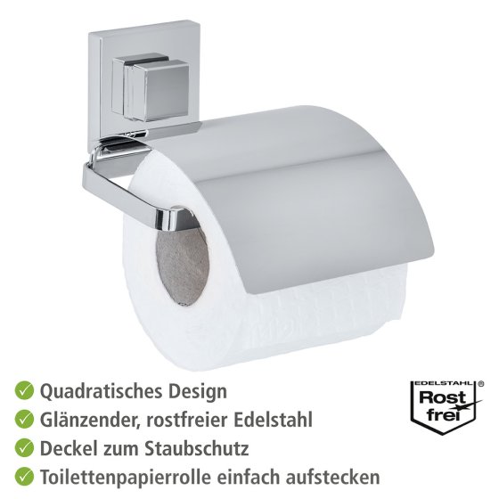 Vacuum-Loc® Edelstahl Toilettenpapierhalter Cover Mod. Quadro, Befestigen ohne bohren 
