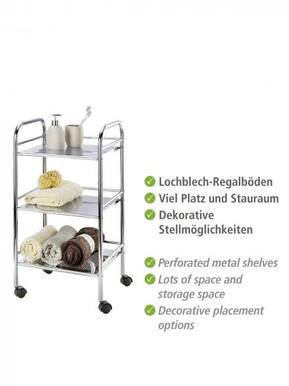 Rollwagen Exclusiv mit 3 Ablagen, aus verchromtem Stahl
