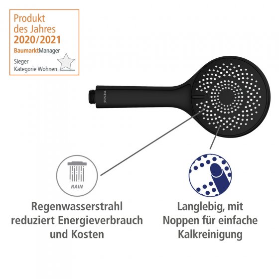 Brauseset Watersaving Schwarz, Länge Stange: 70 cm
