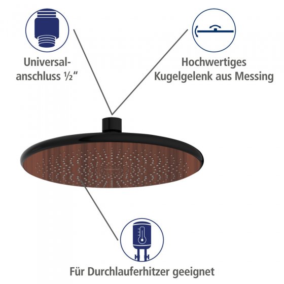 Regenduschkopf Watersaving Wood, Ø 22,5 cm 