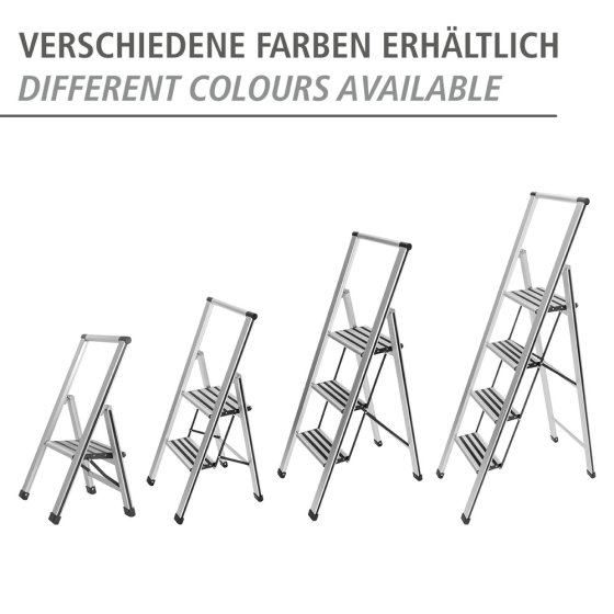 Alu-Design Klapptrittleiter 3-stufig Weiß, rutschsichere XXL-Stufen 