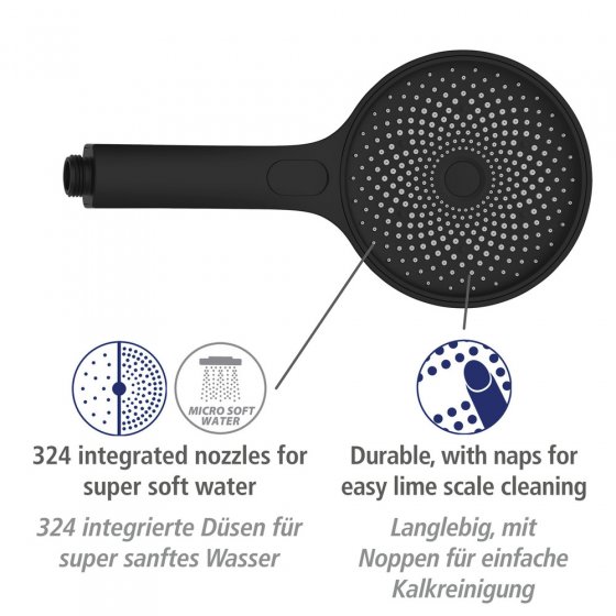 Duschsystem Softwater Schwarz, einfacher Anschluss an bestehende Armatur oder Wandanschlussbogen 