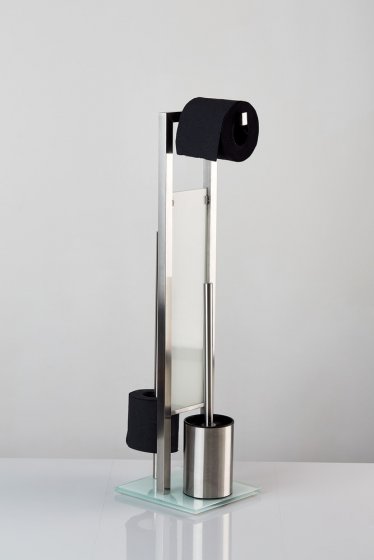Stand WC-Garnitur Mod. Rivalta Edelstahl Matt, integrierter Toilettenpapierhalter
