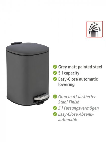Treteimer Mod. Alassio, Grau 5 L, mit Easy-Close Absenkautomatik