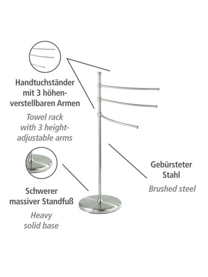 Handtuchständer Mod. Adiamo mit 3 Armen, höhenverstellbare Handtucharme 