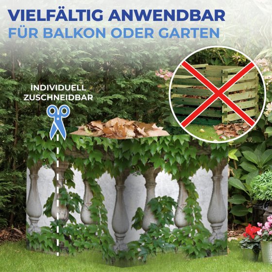 Balkon-Sichtschutz naturfrohem Efeu-Motiv, 5 m, reißfester Sichtschutz mit Efeu-Motiv 