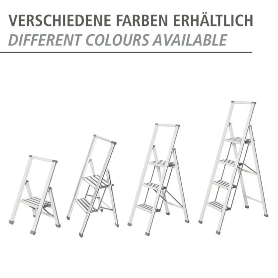 Alu-Design Klapptrittleiter 3-stufig Silber, rutschsichere XXL-Stufen 