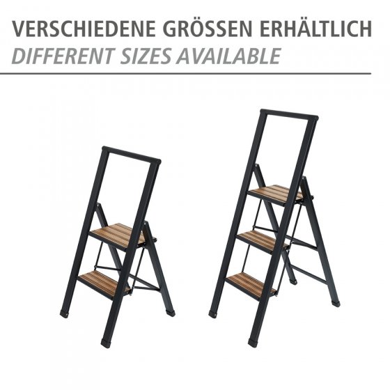 Alu-Design Klapptrittleiter 2-stufig Schwarz, rutschsichere XXL-Stufen 