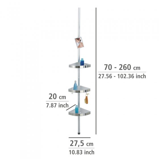 Teleskop Duschecke Premium, mit 3 Ablagen und Spiegel, satiniert 
