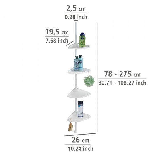 Teleskop Duschecke Compact Weiß, mit 4 Ablagen 