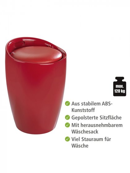 Hocker Mod. Candy Red, mit abnehmbarem Wäschesammler