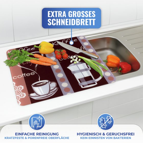 Multi-Platte Mod. Kaffeeduft, Spritzschutz, Herdblende, Schneidbrett 