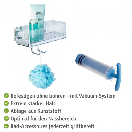Vacuum-Loc® Wandablage mit Haken Mod. Quadro Edelstahl, Befestigen ohne bohren