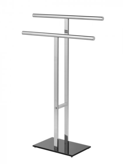 Stand Handtuchhalter T-Form Mod. Lava, Glänzender Edelstahl mit schwerer Glasplatte 