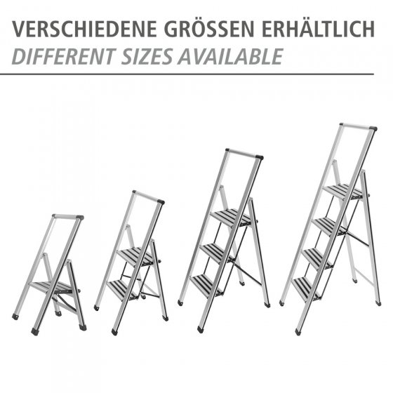 Alu-Design Klapptrittleiter 3-stufig Silber, rutschsichere XXL-Stufen