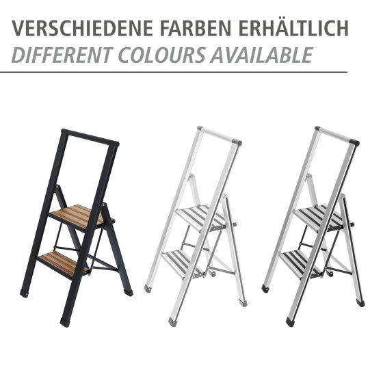 Alu-Design Klapptrittleiter 2-stufig Schwarz, rutschsichere XXL-Stufen 