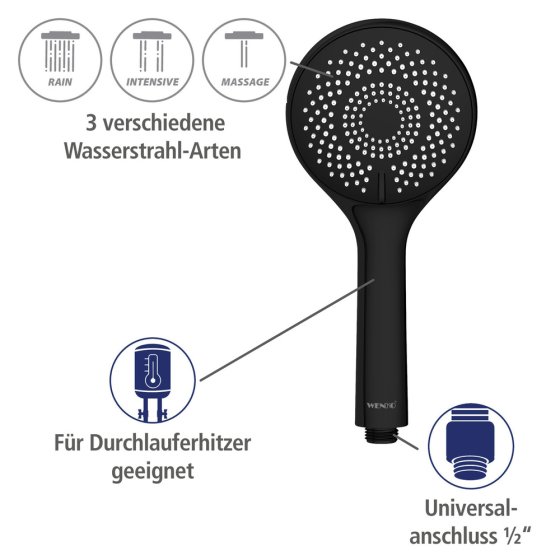 Brauseset Watersaving Schwarz, Länge Stange: 70 cm 