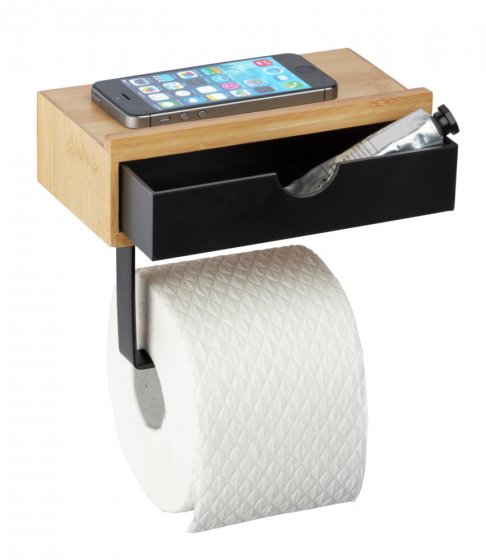 Toilettenpapierrollenhalter mit Schublade Mod. Bambusa, zur Wandmontage 