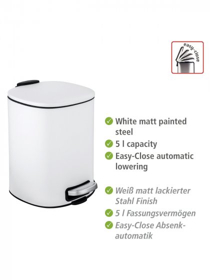 Treteimer Mod. Alassio, Weiß 5 L, mit Easy-Close Absenkautomatik 
