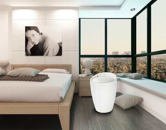 Hocker Mod. Candy White in Lederoptik, mit abnehmbarem Wäschesammler