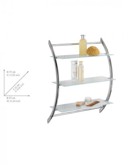 Wandregal Mod. Vermont Chrom mit 3 Glasablagen, Ablagen aus Sicherheitsglas 