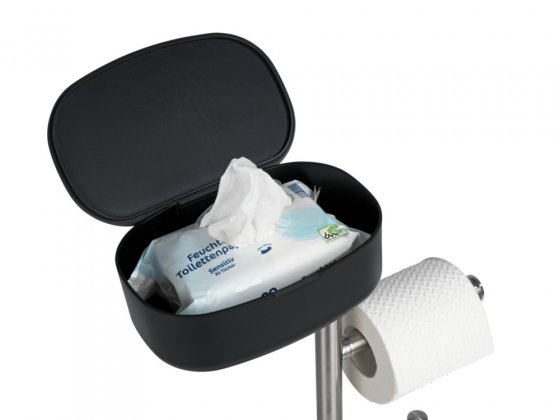 Stand WC-Garnitur mit Box Mod. Rivazza Schwarz, integrierter Toilettenpapierhalter, Ersatzrollenhalter 
