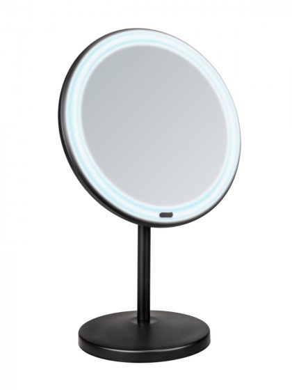 LED Stand-Kosmetikspiegel Mod. Onno Schwarz, mit Touch-Funktion 