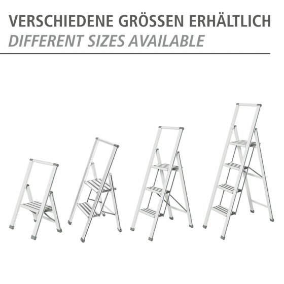 Alu-Design Klapptrittleiter 2-stufig Weiß, rutschsichere XXL-Stufen