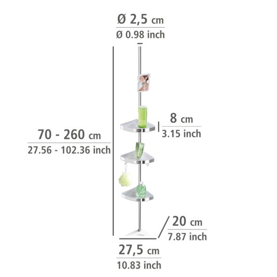 Teleskop Duschecke Premium glänzend, mit 3 Ablagen und Spiegel 
