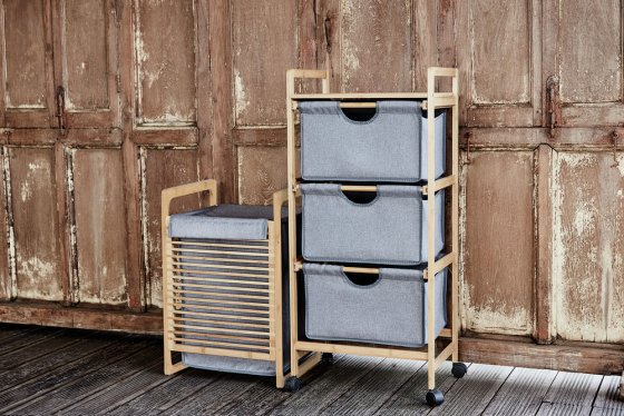 Haushaltswagen mit 3 Schubladen Mod. Bahari aus Bambus, Wäschewagen aus Bambus 