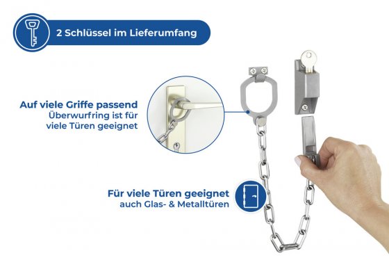 Türgriff-Kette abschließbar, kein Anbohren notwendig 