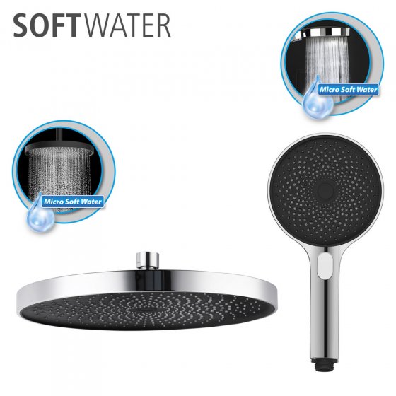 Duschsystem Mod. Softwater Chrom, einfacher Anschluss an bestehende Armatur oder Wandanschlussbogen